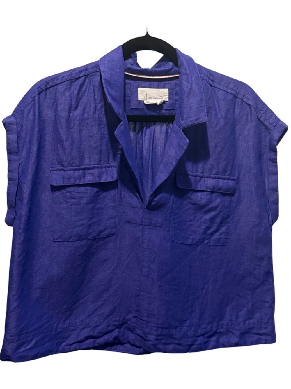 Anthropologie Linen Cotton Blend Short Sleeve Cropped Collard Shirt Size Medium - Picture 2 of 5